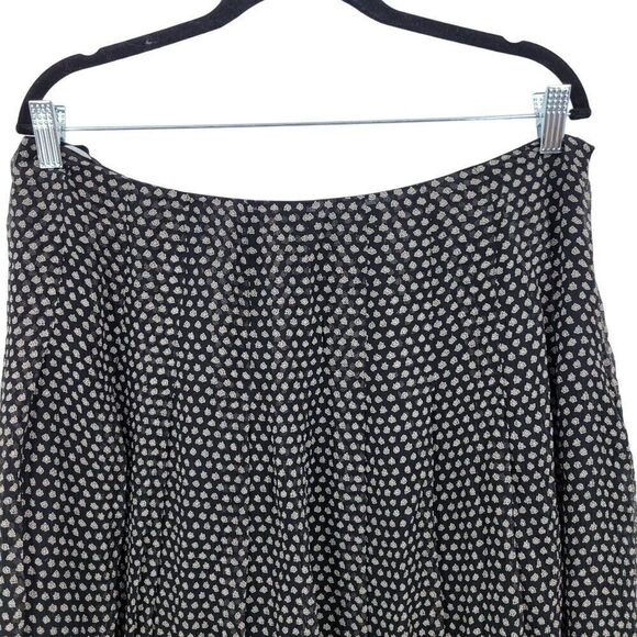 Anne Klein Silk Skirt 14 Black White Polka Dot Red Lace Hem Full Flare Pinup - Picture 7 of 9